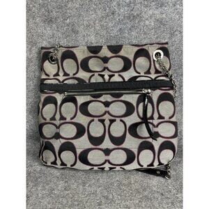 Coach Signature Chain Crossbody Bag Womens Gray Black Pink Logo Jacquard 21161